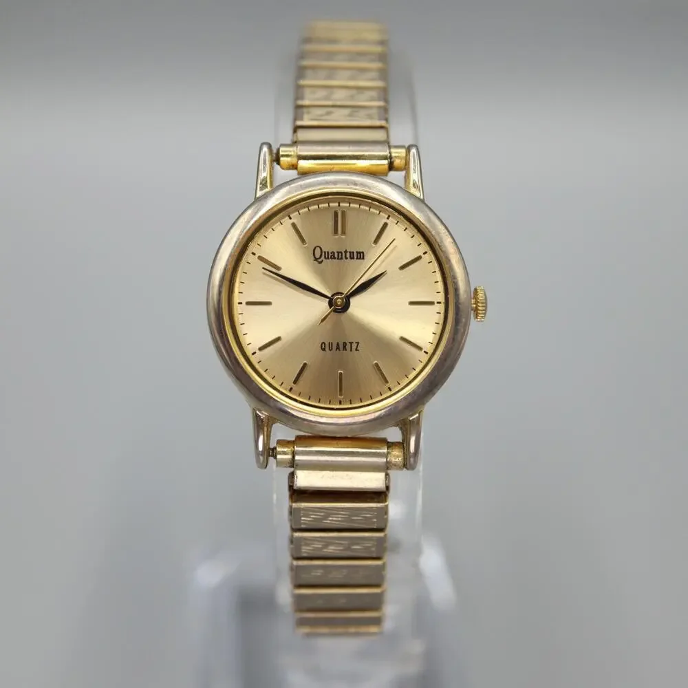 Quantum Ladies 26mm Watch Gold Tone Expansion Band with Fresh Battery